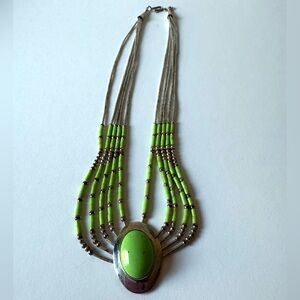 Navajo Sterling and Gaspeite bead necklace-16”